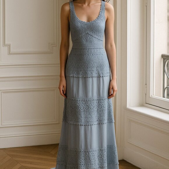 NWOT BCBGMaxAzria Blue Lace Maxi Dress Size 4 - Picture 1 of 14